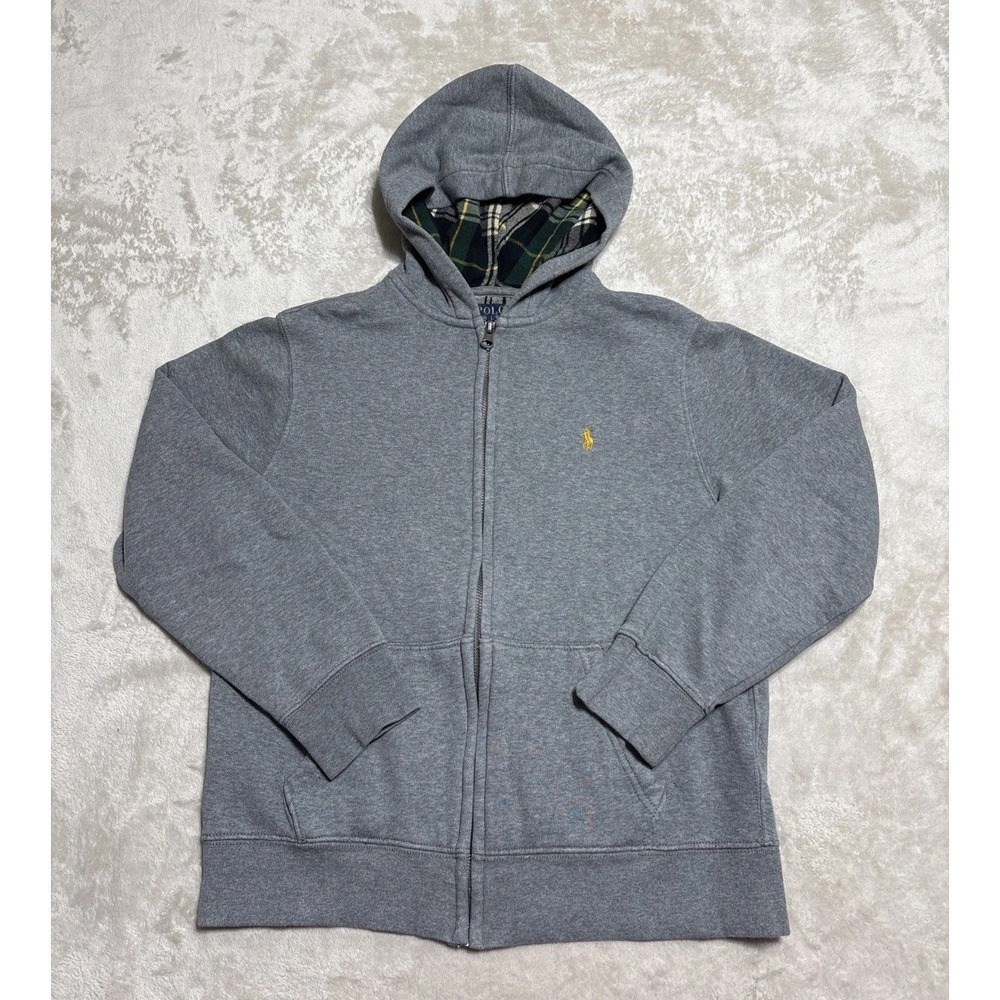 Polo Ralph Lauren Hoodie Boys Girls Gray Fleece Full-Zip Size Large Sweatshirt